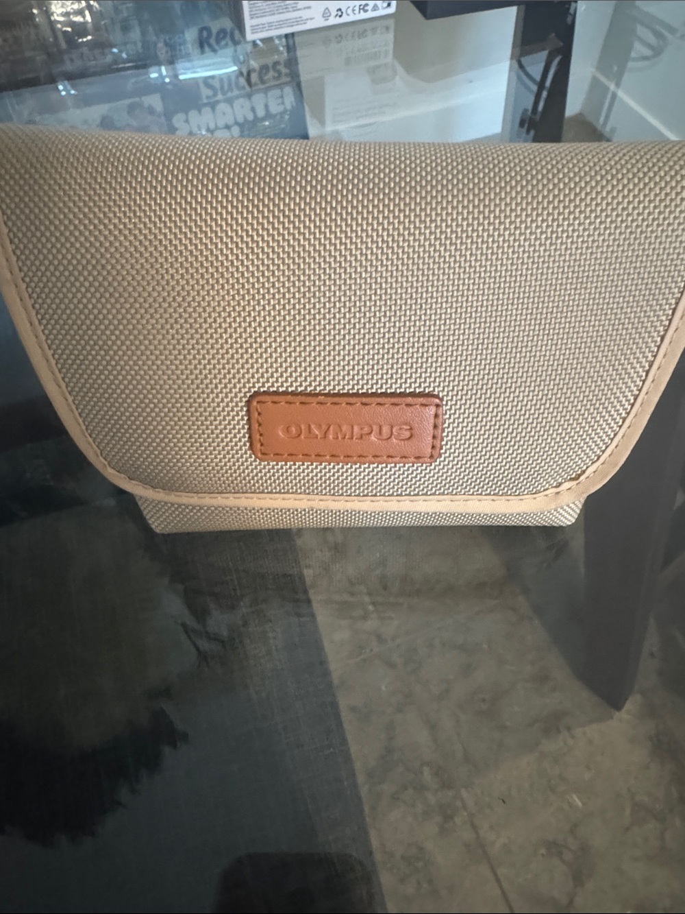 Olympus Tan Textured Toiletry/Camera Pouch with Leather Accent